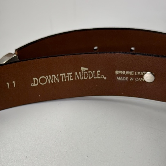 Down the Middle Brown Leather Belt with Silver Accents - Picture 2 of 7